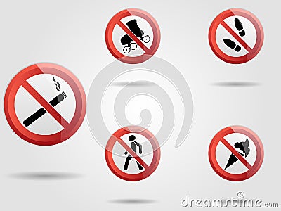 Set of prohibited vector sign. Illustration may use in camping areas, restaurant, parks or near houses. Warning, not allowed notif Stock Photo