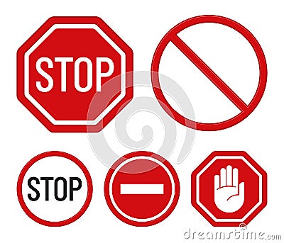 Set of prohibition signs. Flat design. Stop symbols. Vector icons Vector Illustration