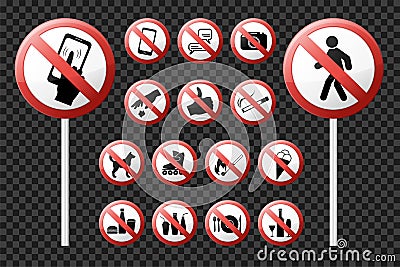 Set prohibition signs. Realistic glossy icons. Vector Vector Illustration