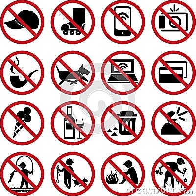 Set of prohibition signs Vector Illustration