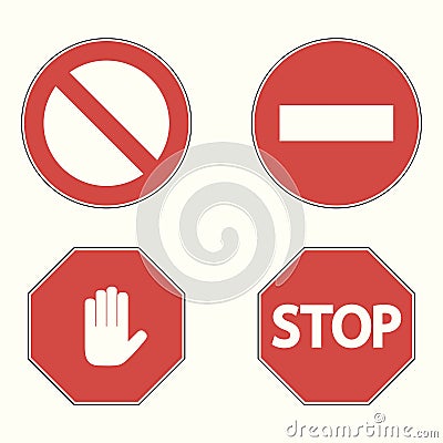 Set of prohibitory road signs. Stop, no entry, hand block. Vector. Vector Illustration