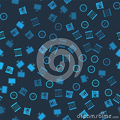 Set Projection screen, Clock, Abacus and Computer monitor on seamless pattern. Vector Vector Illustration
