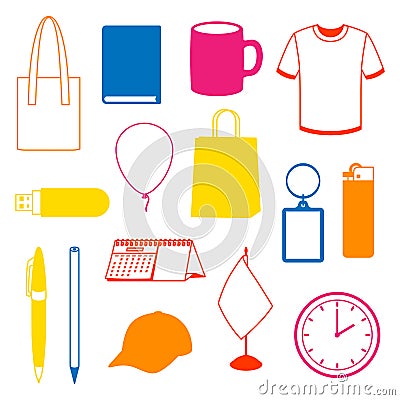 Set of promotional gifts and advertising souvenirs Vector Illustration