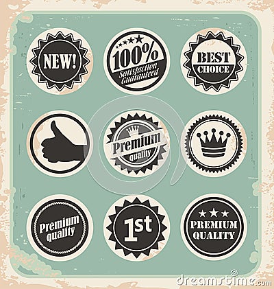 Set of promotional retro labels, badges, stamps and stickers Vector Illustration