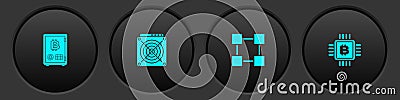 Set Proof of stake, ASIC Miner, Blockchain technology and CPU mining farm icon. Vector Vector Illustration