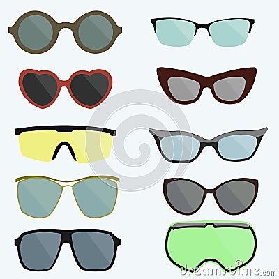 Set of protective glasses of various shapes. Vector Illustration