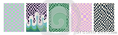 Set of psychedelic retro patterns. Abstract Groovy backgrounds. Trendy twisted and checkered vector texture in abstract y2k style Vector Illustration