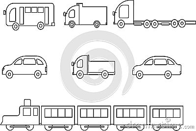 Set of Public Transportation Thin Line Icons Cartoon Illustration