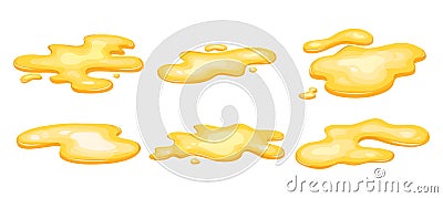 Set of puddle of yellow oil isolated. Honey, urine or gasoline gold liquid. Cartoon style vector illustration Vector Illustration