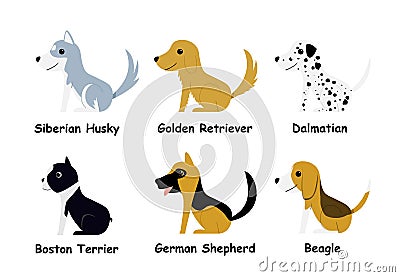 Set of puppy dog in flat style, side view, vector Vector Illustration