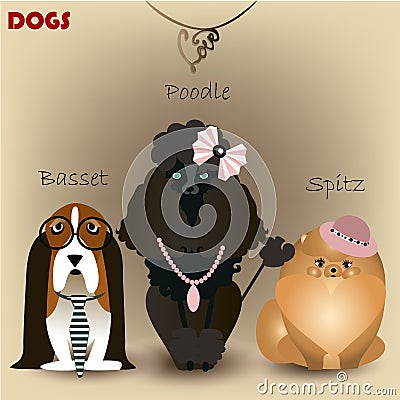 Set with purebred dogs Vector Illustration