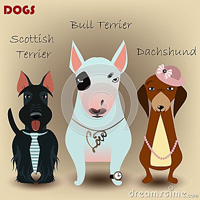 Set with purebred dogs Vector Illustration