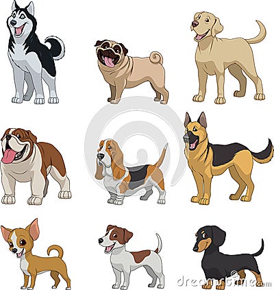 Set purebred dogs Vector Illustration