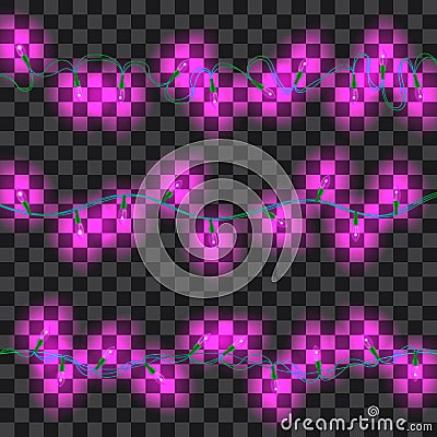 Set of purple shining garland lights Vector Illustration