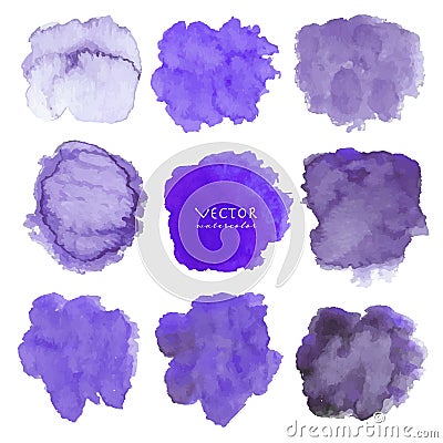 Set of purple watercolor on white background. Vector Illustration