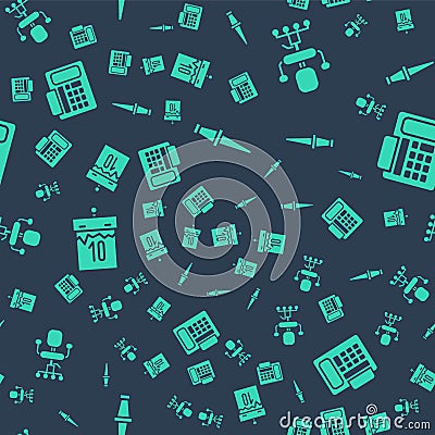 Set Push pin, Office chair, Calendar and Telephone on seamless pattern. Vector Vector Illustration