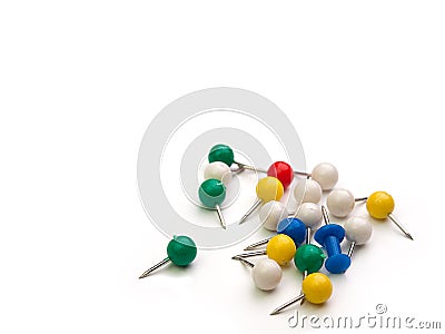 Set of push pins in different colors. Stock Photo