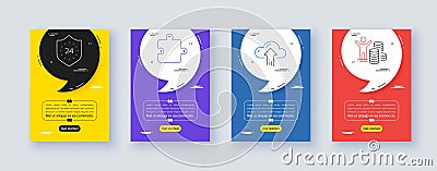 Set of Puzzle, Cloud upload and 24 hours line icons. For design. Vector Vector Illustration