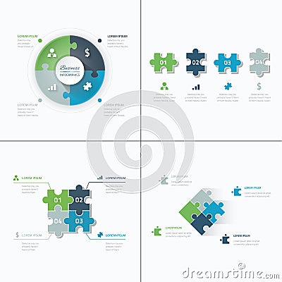 Set of puzzle pieces jigsaw business infographics Vector Illustration