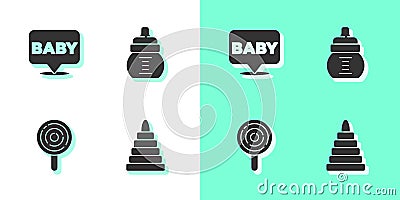 Set Pyramid toy, Baby, Lollipop and bottle icon. Vector Vector Illustration