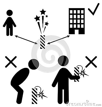 Set of Pyrotechnics Safety Precaution Measures Information Rules Vector Illustration