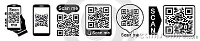 Set QR - Quick Response Code Inscription scan me Qr code for smartphone payment mobile app scan QR code collection Vector Illustration