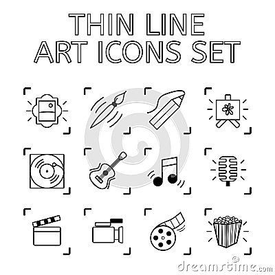 Set of 12 Quality Icons Art Theme - Drawing and Painting, Music, Editorial Stock Photo