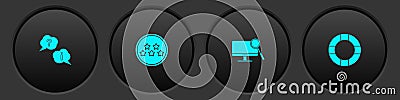 Set Question and Exclamation, Five stars rating review, Computer monitor diagnostics and Lifebuoy icon. Vector Vector Illustration