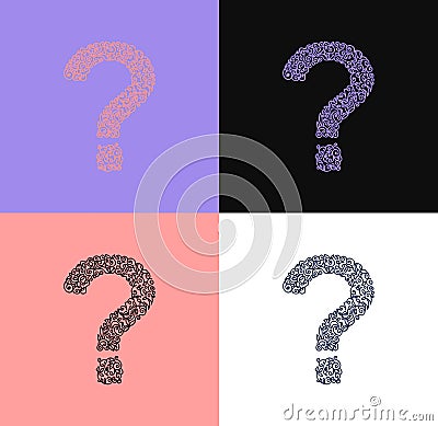 Set Question mark curls contour drawing Vector Illustration