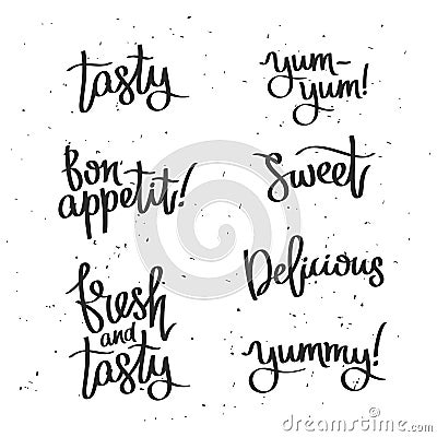 Set quotes. Bon appetit, fresh and delicious. Vector Illustration