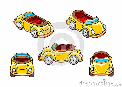 Set of racing car of various angles. Cartoon illustration. Vector Illustration