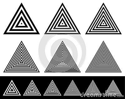 Set of radiating triangle shapes. Sparse and dense versions with Vector Illustration