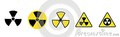 Set of radiation hazard signs. Radiation, round and triangular signs. Radioactive threat alert. Stock Photo