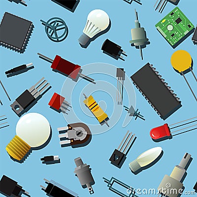 Set of radio components. Background image. Element for radio circuit. Scattered in disarray. Electronics detail Vector Illustration