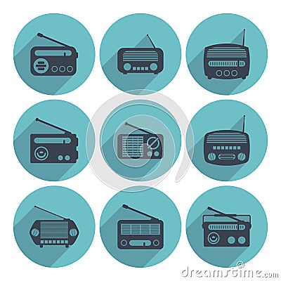 Set of radio icons, flat style, vector Vector Illustration