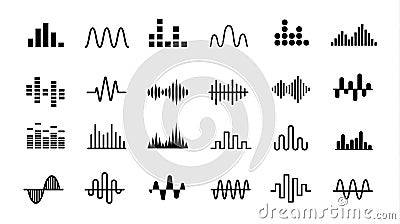 Set of Radio Wave icons. Monochrome simple sound wave on white background. Isolated vector illustration. Vector Illustration