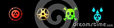 Set Radioactive, Biohazard symbol, Bones and skull warning and Acid rain radioactive cloud icon. Vector Vector Illustration