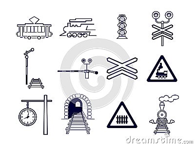 Set of 12 railway icons Vector Illustration