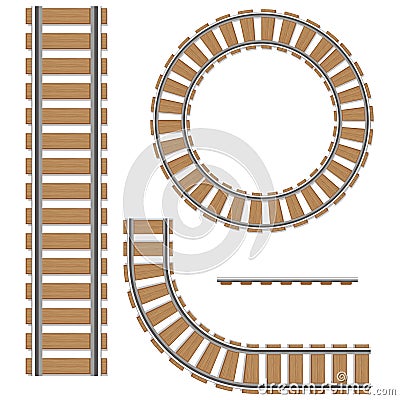A set of railway tracks. Isolated vector elements of a railway, rails of railway routes Vector Illustration