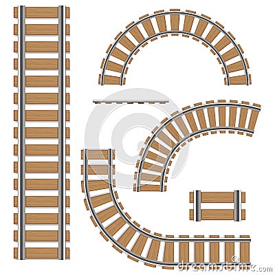 A set of railway tracks. Isolated vector elements of a railway, rails of railway routes Vector Illustration