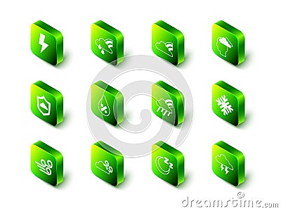 Set Rainbow with cloud and rain, clouds, Man having headache, Snowflake, Storm, Time sleep and Windy weather icon Vector Illustration