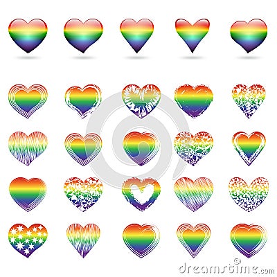 Set of rainbow hearts Vector Illustration