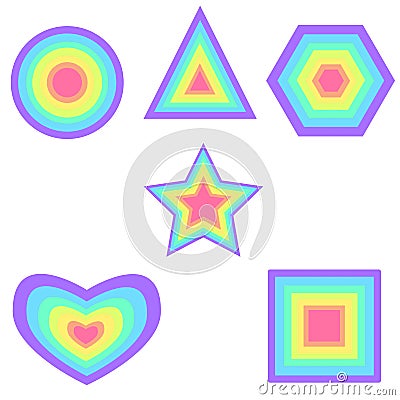 Set rainbow pastel color graphics figure - triangle, heart, poly Vector Illustration