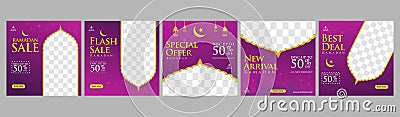 Ramadan Sale creative vector social media post template collection.Set Ramadan Sale Square Banner Promotion Template Vector Illustration