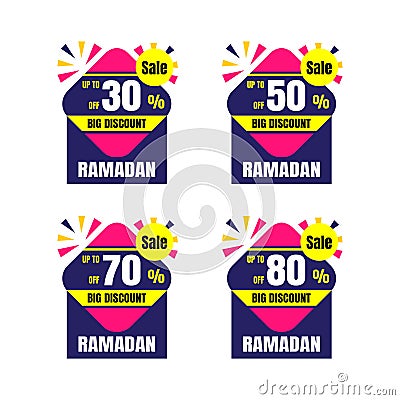 Ramadan Kareem Sticker discount, label percent, price sale banner knob badge tape set, vector design Vector Illustration