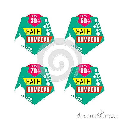 Ramadan Kareem Sticker discount, label percent, price sale banner knob badge tape set, vector design Vector Illustration