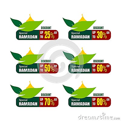 Ramadan Kareem Sticker discount, label percent, price sale banner knob badge tape set, vector design Vector Illustration