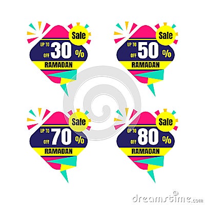 Ramadan Kareem Sticker discount, label percent, price sale banner knob badge tape set, vector design Vector Illustration