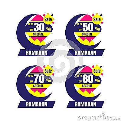 Ramadan Kareem Sticker discount, label percent, price sale banner knob badge tape set, design Stock Photo