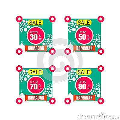 Ramadan Kareem Sticker discount, label percent, price sale banner knob badge tape set, vector design Vector Illustration